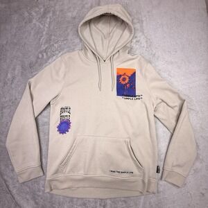 Brooklyn Cloth Beige Fleece Pullover Hoodie Graphic Print Men's L Hooded Pockets